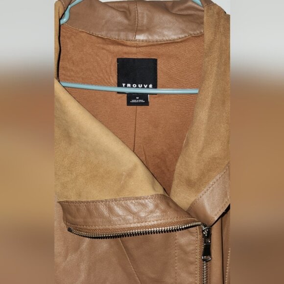 Trouve Brown Genuine Leather Asymmetrical Jacket - Picture 4 of 11